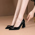 Elegant Pointed Toe Mary Janes with Patent Leather Buckle and Comfortable Middle Heel for Women